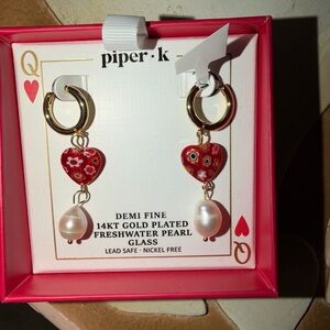 Piper K Valentine’s Day Demi Fine 14K Gold Plated Freshwater Pearl Earrings